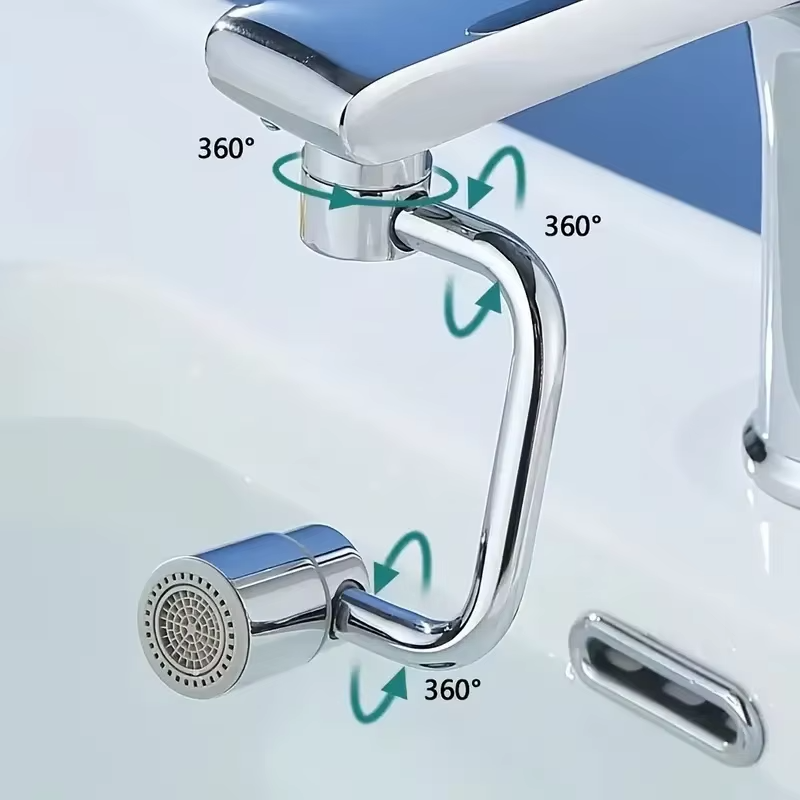 1080° Swivel Stainless Steel Faucet Extender – Universal Splashproof Kitchen & Bathroom Sink Adapter with Dual Spray Mode