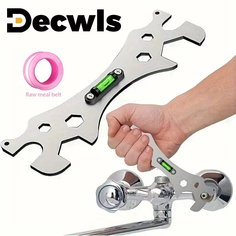 Multifunctional Stainless Steel Bathroom Wrench Tool Shower Installation Hexagonal Level Faucet Angle Ruler Distance Measuring